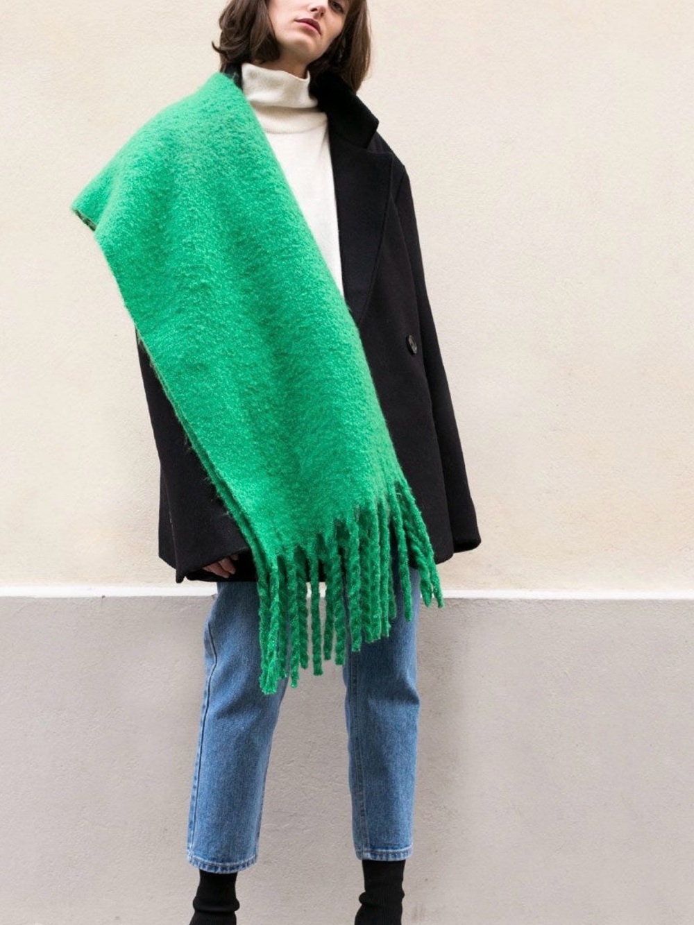 The Frankie Shop Green Oversized Fringe Scarf
